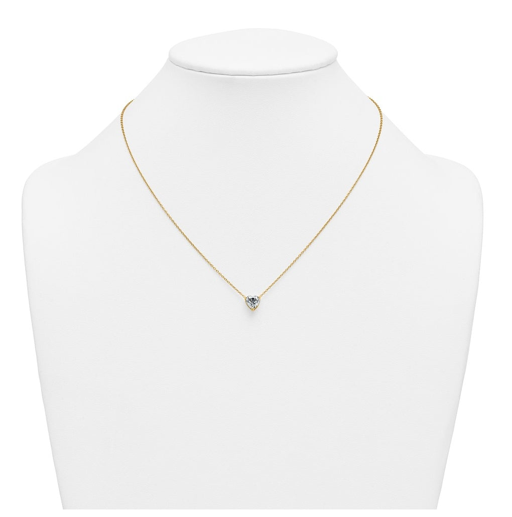 14K Yellow Or White Gold Lab Grown Diamond VS+ F+ Heart Complete 18 inch Three Prong Pendant Necklace