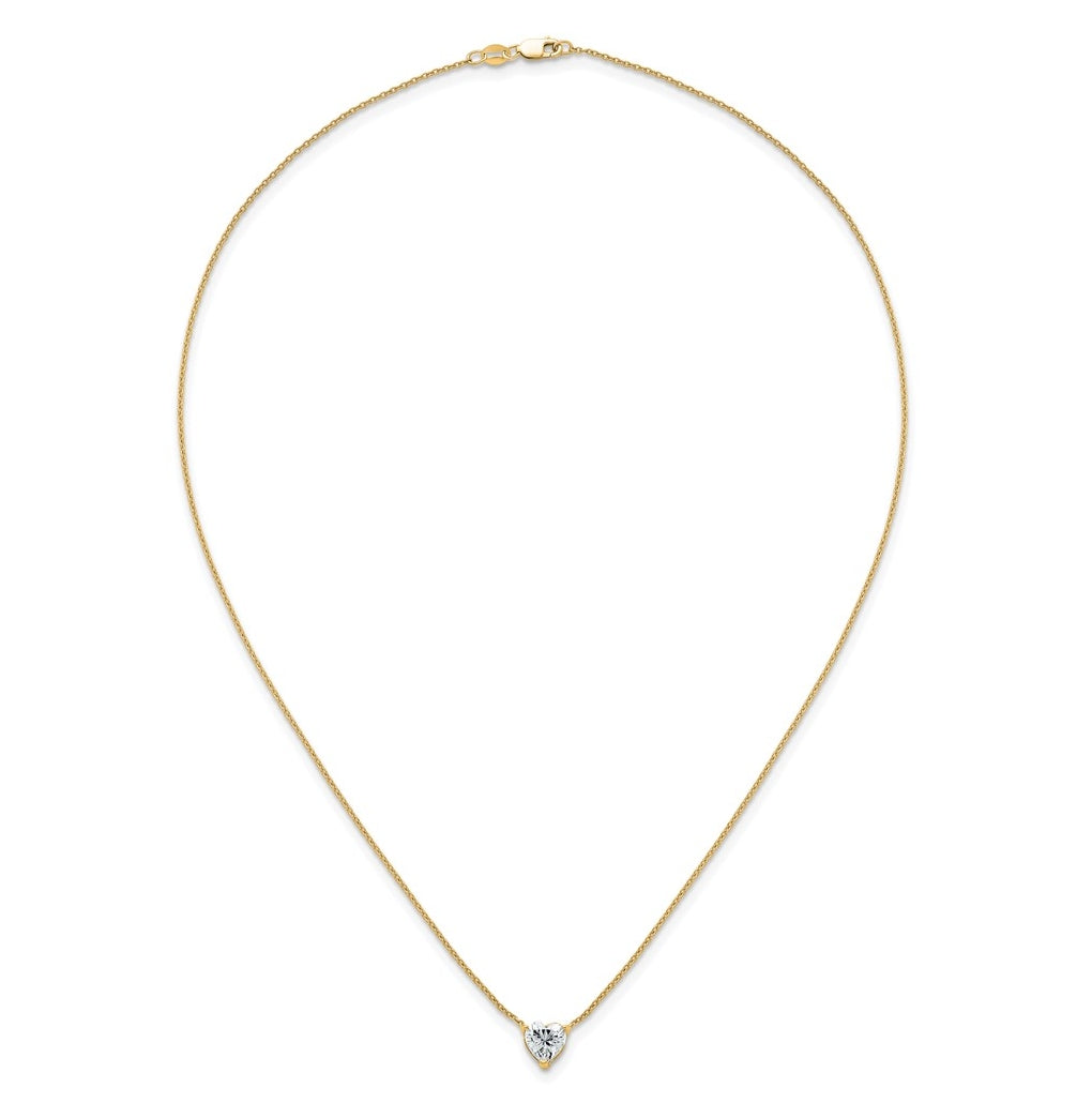 14K Yellow Or White Gold Certified Lab Grown Diamond VS+ F+ Heart Complete 18 inch Three Prong Pendant Necklace