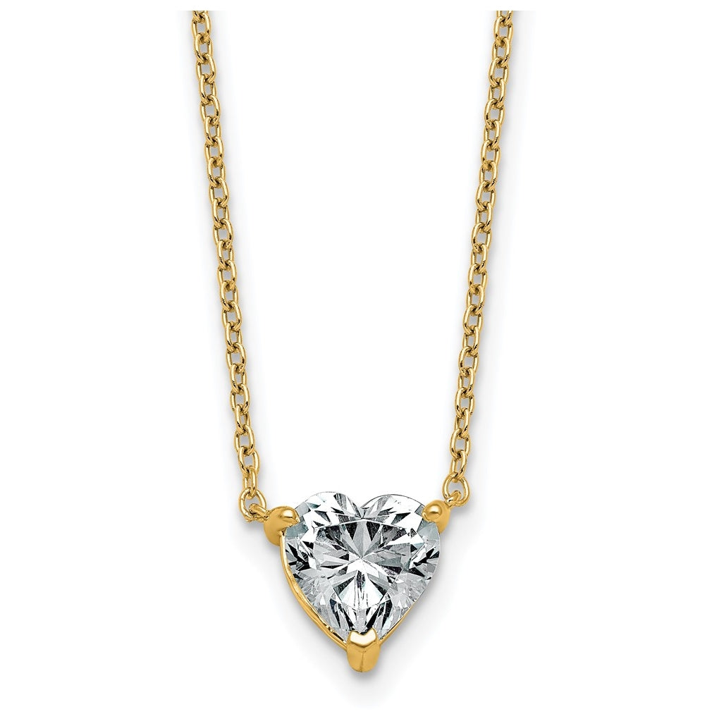 14K Yellow Or White Gold Lab Grown Diamond VS+ F+ Heart Complete 18 inch Three Prong Pendant Necklace