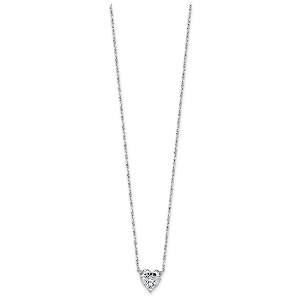 14K Yellow Or White Gold Certified Lab Grown Diamond VS+ F+ Heart Complete 18 inch Three Prong Pendant Necklace