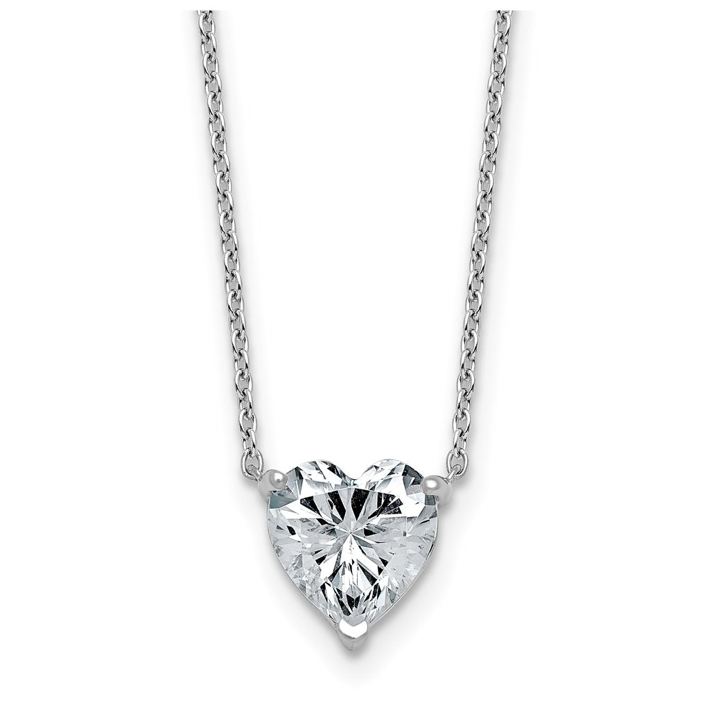 14K Yellow Or White Gold Certified Lab Grown Diamond VS+ F+ Heart Complete 18 inch Three Prong Pendant Necklace