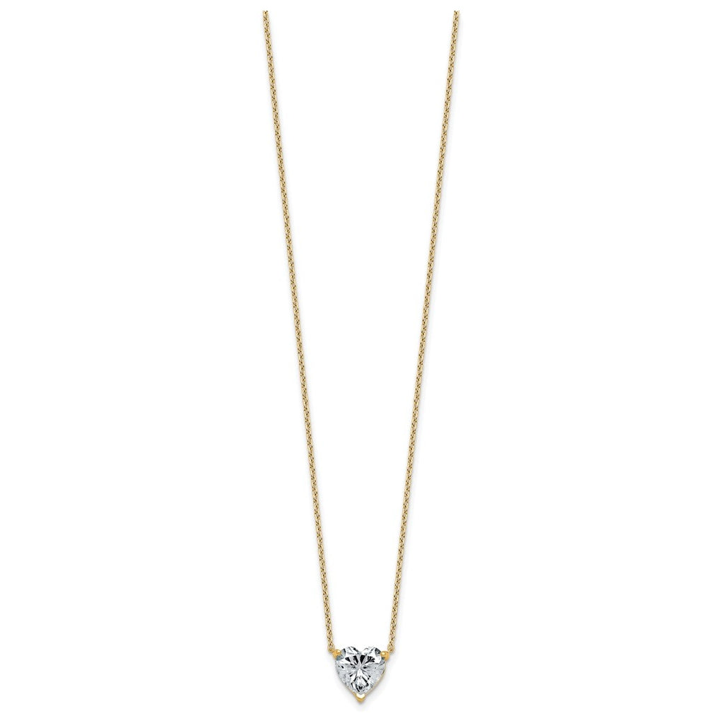 14K Yellow Or White Gold Lab Grown Diamond VS+ F+ Heart Complete 18 inch Three Prong Pendant Necklace