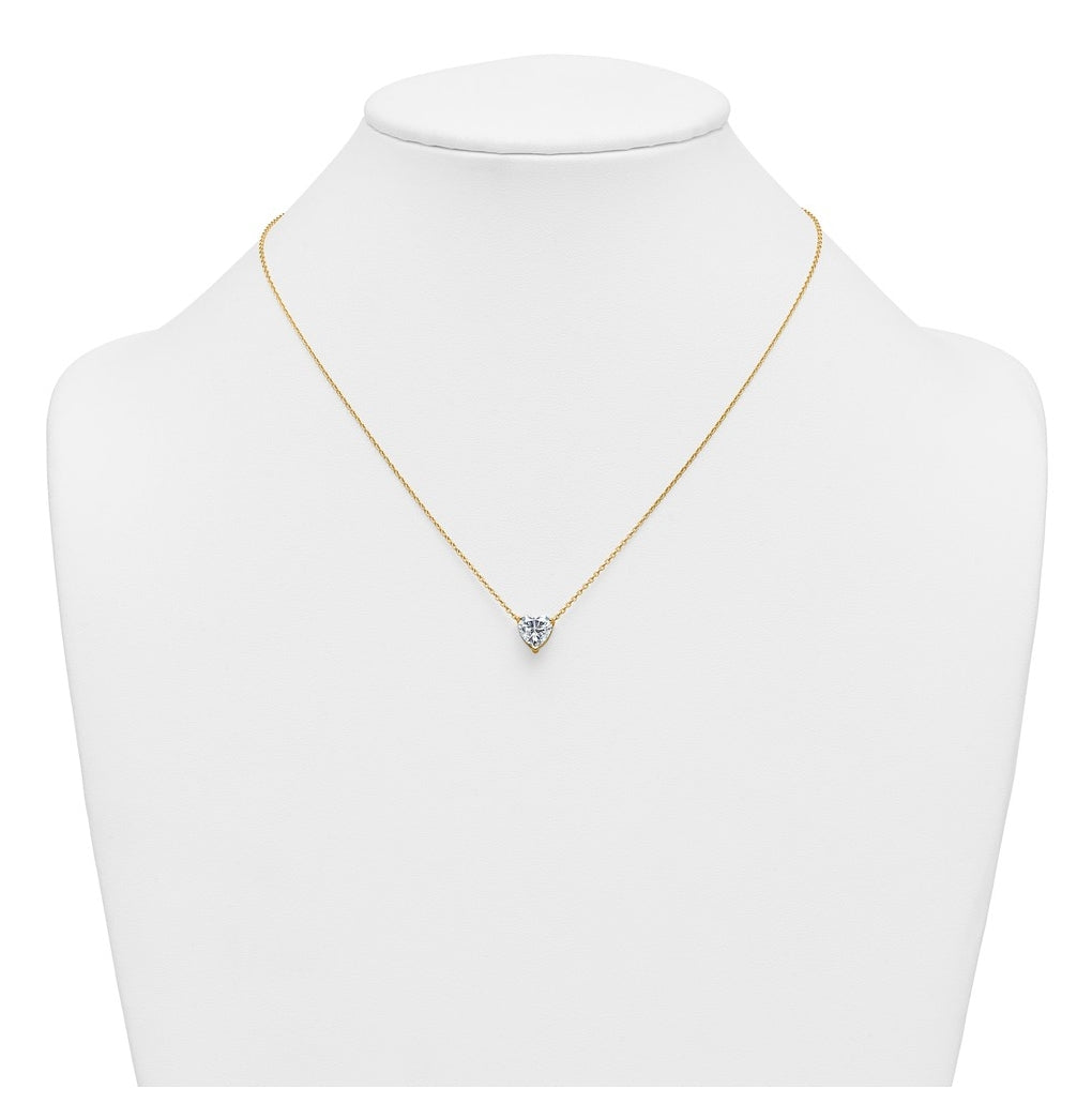 14K Yellow Or White Gold Certified Lab Grown Diamond VS+ F+ Heart Complete 18 inch Three Prong Pendant Necklace