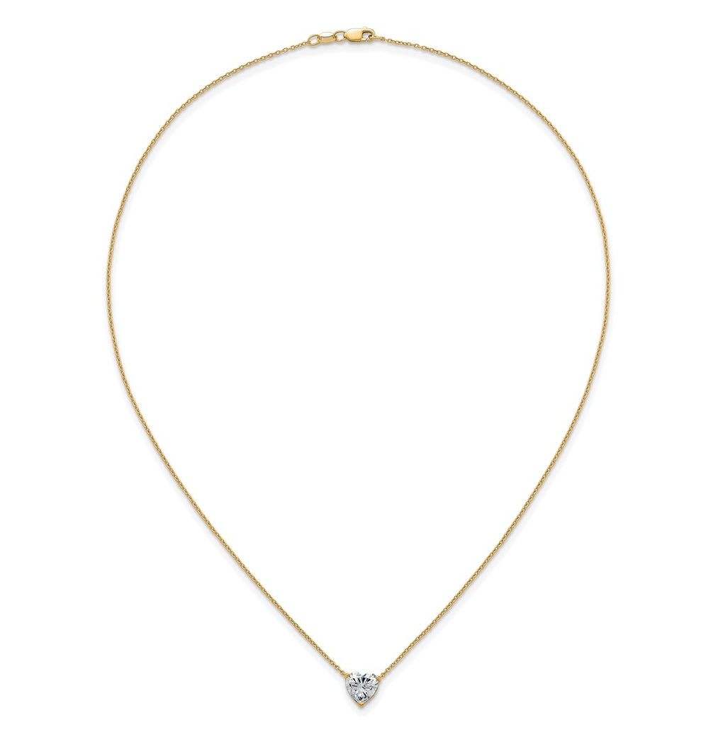 14K Yellow Or White Gold Certified Lab Grown Diamond VS+ F+ Heart Complete 18 inch Three Prong Pendant Necklace