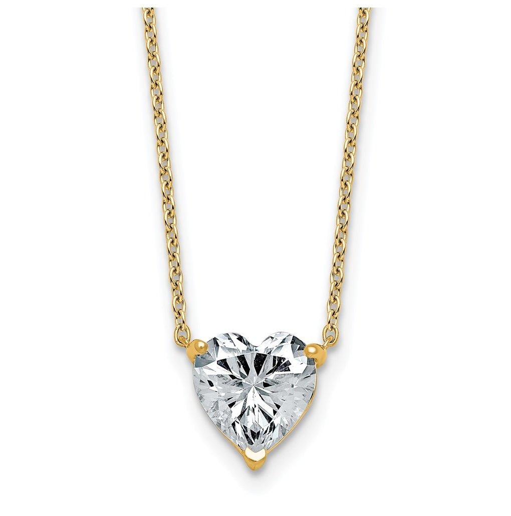 14K Yellow Or White Gold Certified Lab Grown Diamond VS+ F+ Heart Complete 18 inch Three Prong Pendant Necklace