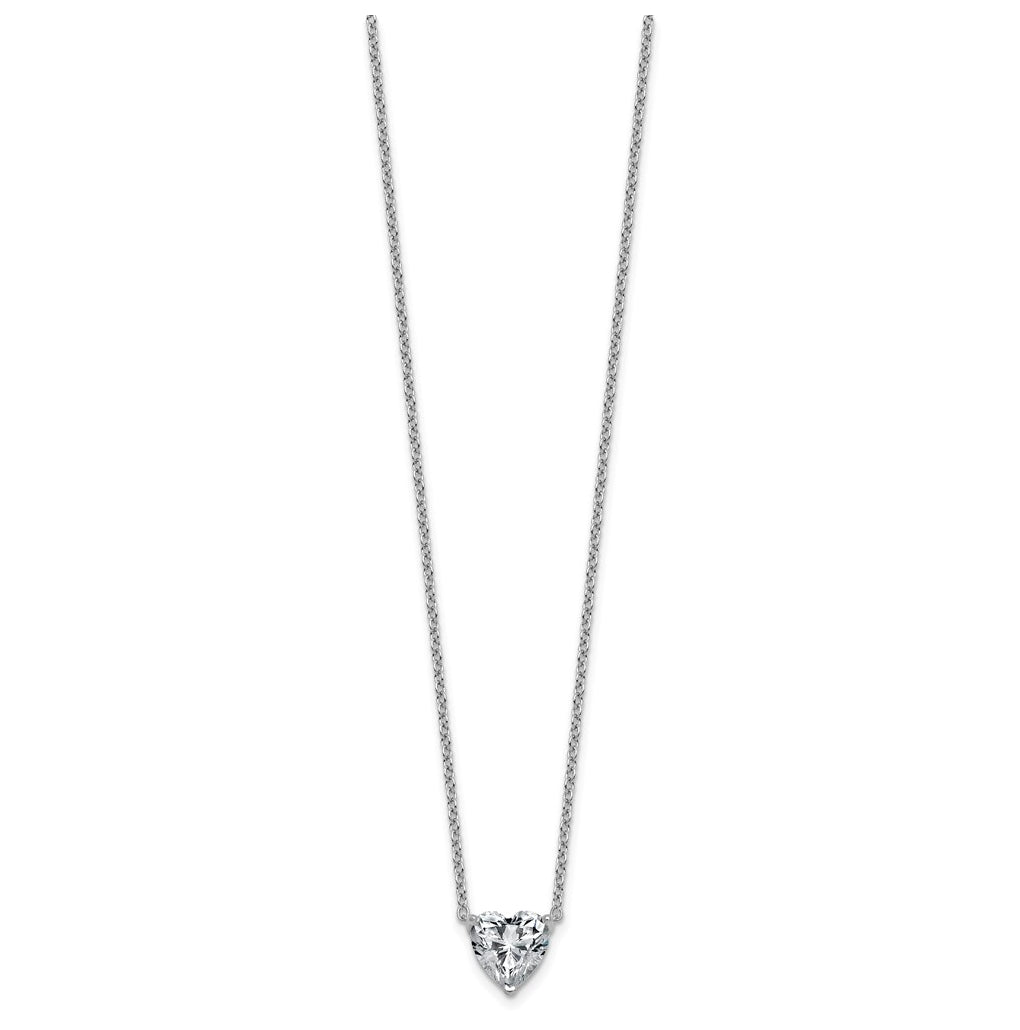 14K Yellow Or White Gold Lab Grown Diamond VS+ F+ Heart Complete 18 inch Three Prong Pendant Necklace