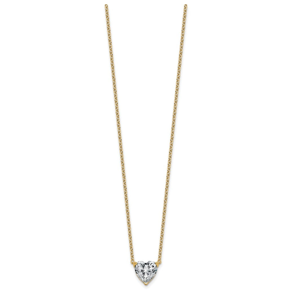 14K Yellow Or White Gold Lab Grown Diamond VS+ F+ Heart Complete 18 inch Three Prong Pendant Necklace