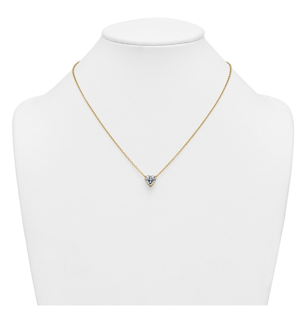 14K Yellow Or White Gold Certified Lab Grown Diamond VS+ F+ Heart Complete 18 inch Three Prong Pendant Necklace