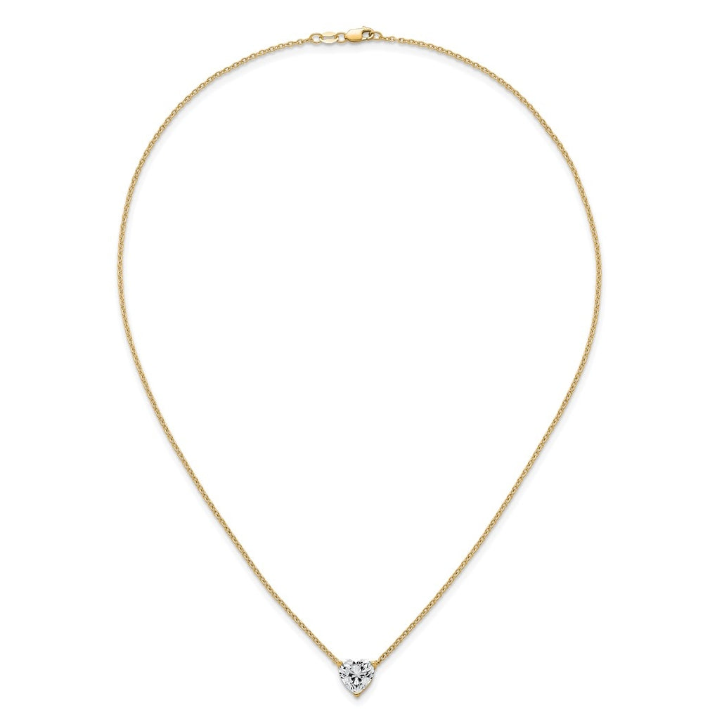 14K Yellow Or White Gold Lab Grown Diamond VS+ F+ Heart Complete 18 inch Three Prong Pendant Necklace