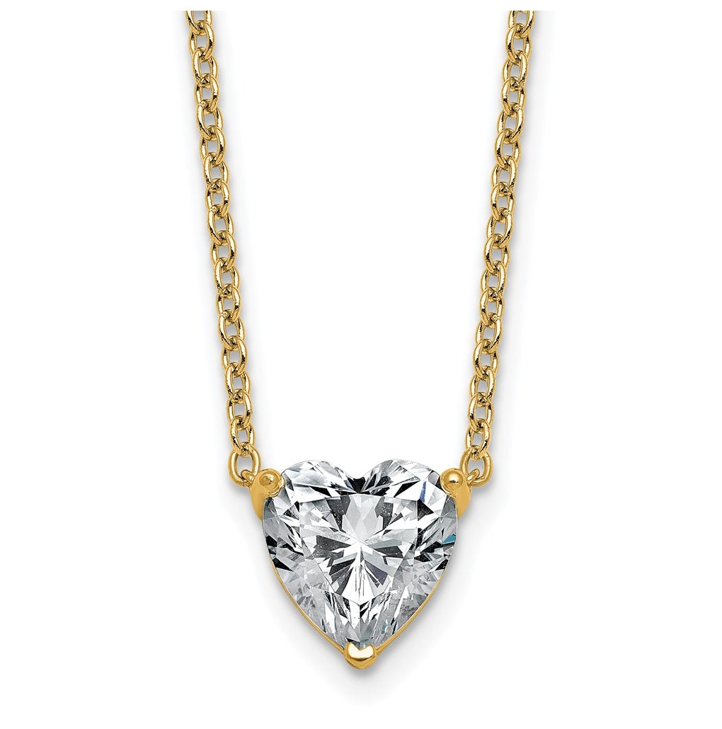 14K Yellow Or White Gold Certified Lab Grown Diamond VS+ F+ Heart Complete 18 inch Three Prong Pendant Necklace