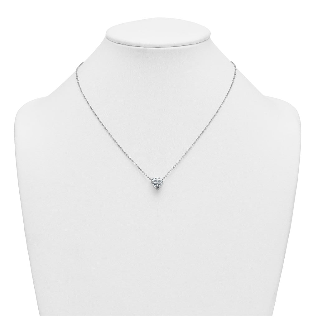14K Yellow Or White Gold Certified Lab Grown Diamond VS+ F+ Heart Complete 18 inch Three Prong Pendant Necklace