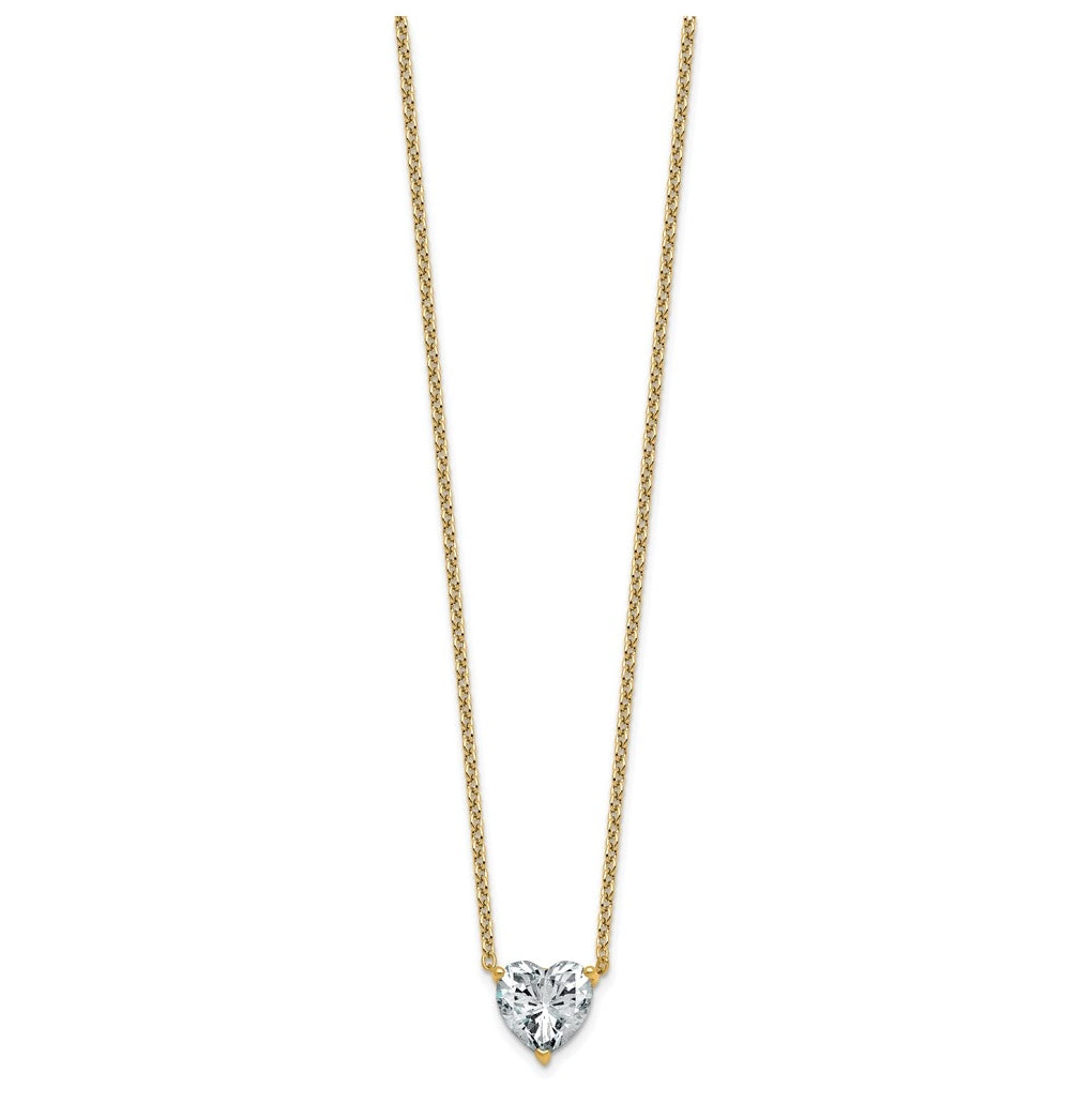 14K Yellow Or White Gold Certified Lab Grown Diamond VS+ F+ Heart Complete 18 inch Three Prong Pendant Necklace