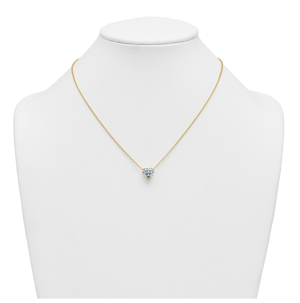 14K Yellow Or White Gold Certified Lab Grown Diamond VS+ F+ Heart Complete 18 inch Three Prong Pendant Necklace