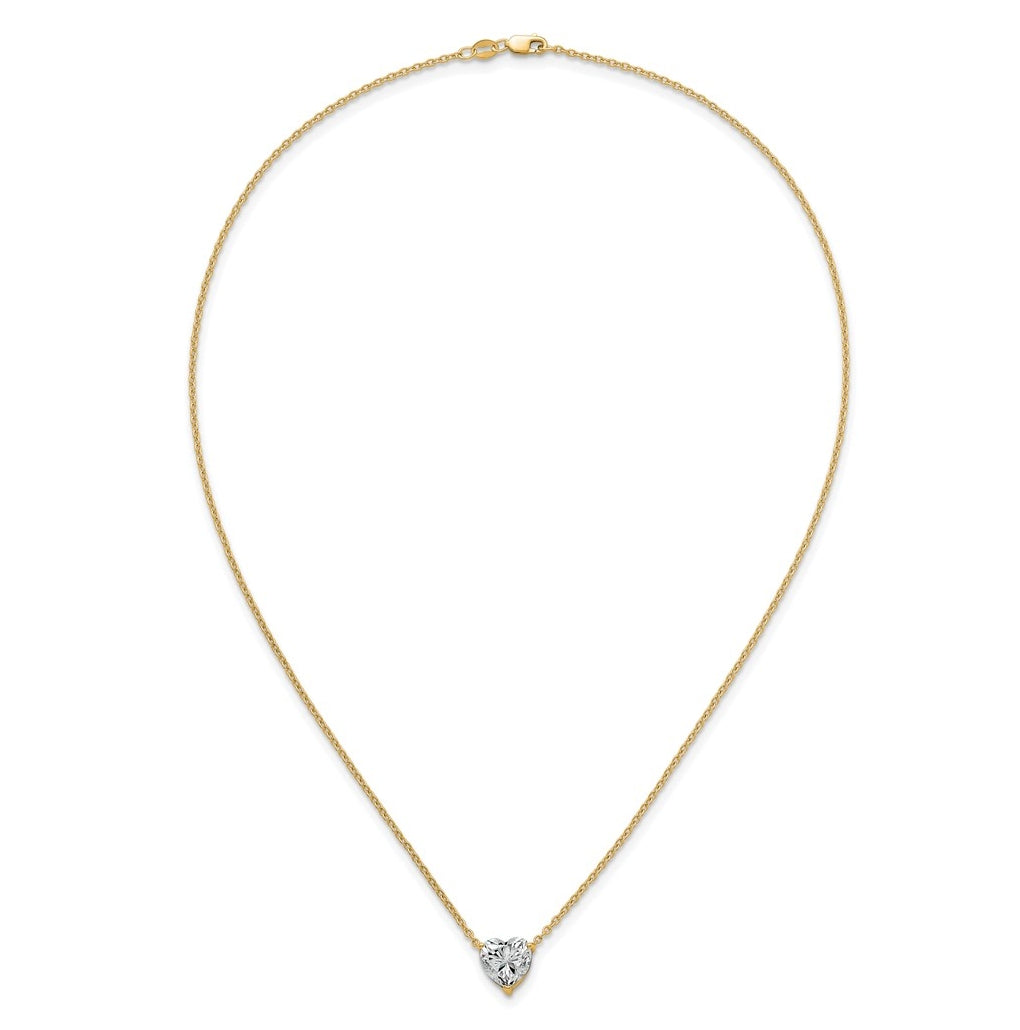 14K Yellow Or White Gold Lab Grown Diamond VS+ F+ Heart Complete 18 inch Three Prong Pendant Necklace