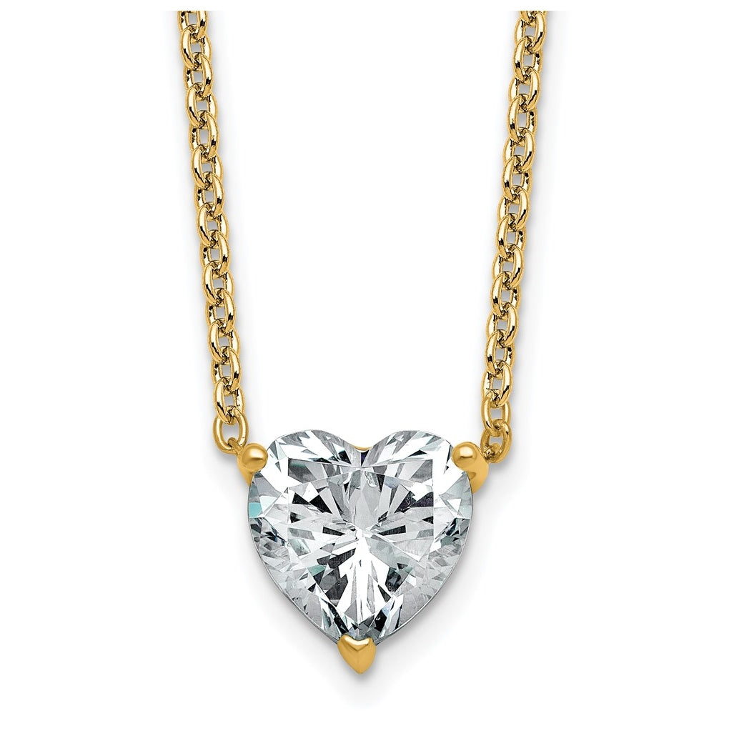 14K Yellow Or White Gold Lab Grown Diamond VS+ F+ Heart Complete 18 inch Three Prong Pendant Necklace