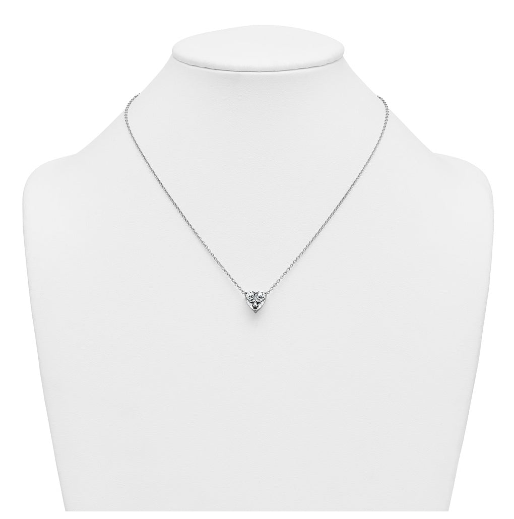 14K Yellow Or White Gold Certified Lab Grown Diamond VS+ F+ Heart Complete 18 inch Three Prong Pendant Necklace