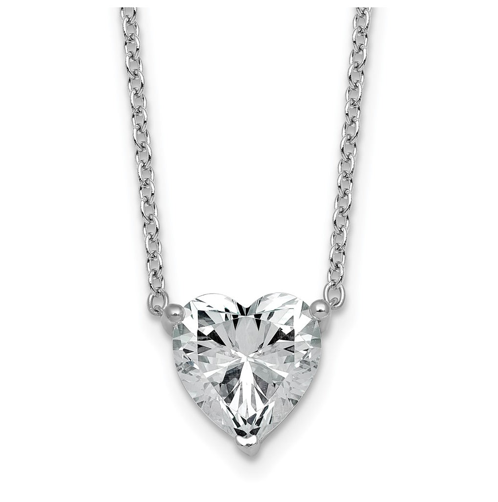 14K Yellow Or White Gold Certified Lab Grown Diamond VS+ F+ Heart Complete 18 inch Three Prong Pendant Necklace