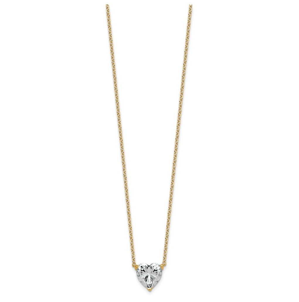 14K Yellow Or White Gold Lab Grown Diamond VS+ F+ Heart Complete 18 inch Three Prong Pendant Necklace
