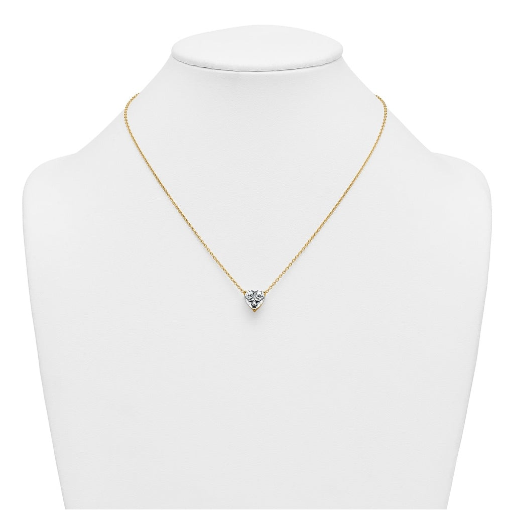 14K Yellow Or White Gold Lab Grown Diamond VS+ F+ Heart Complete 18 inch Three Prong Pendant Necklace