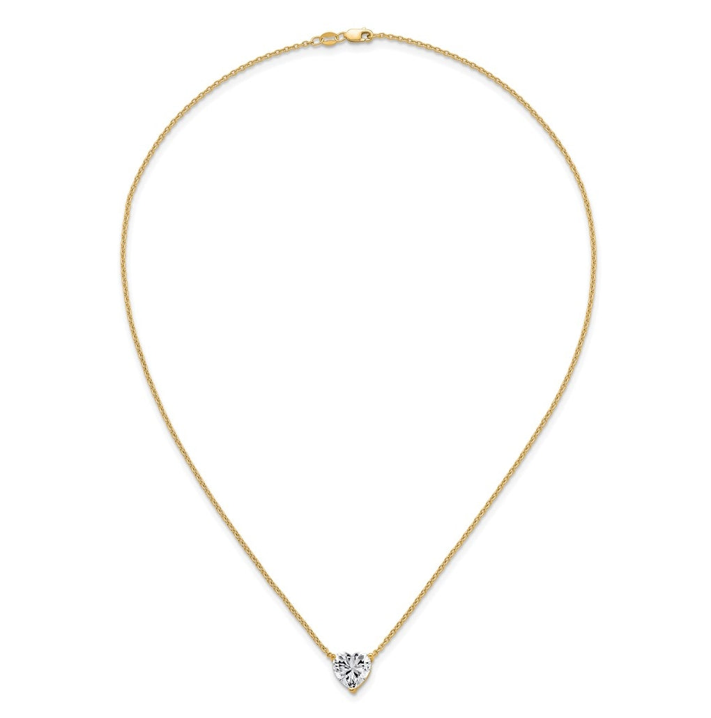 14K Yellow Or White Gold Certified Lab Grown Diamond VS+ F+ Heart Complete 18 inch Three Prong Pendant Necklace