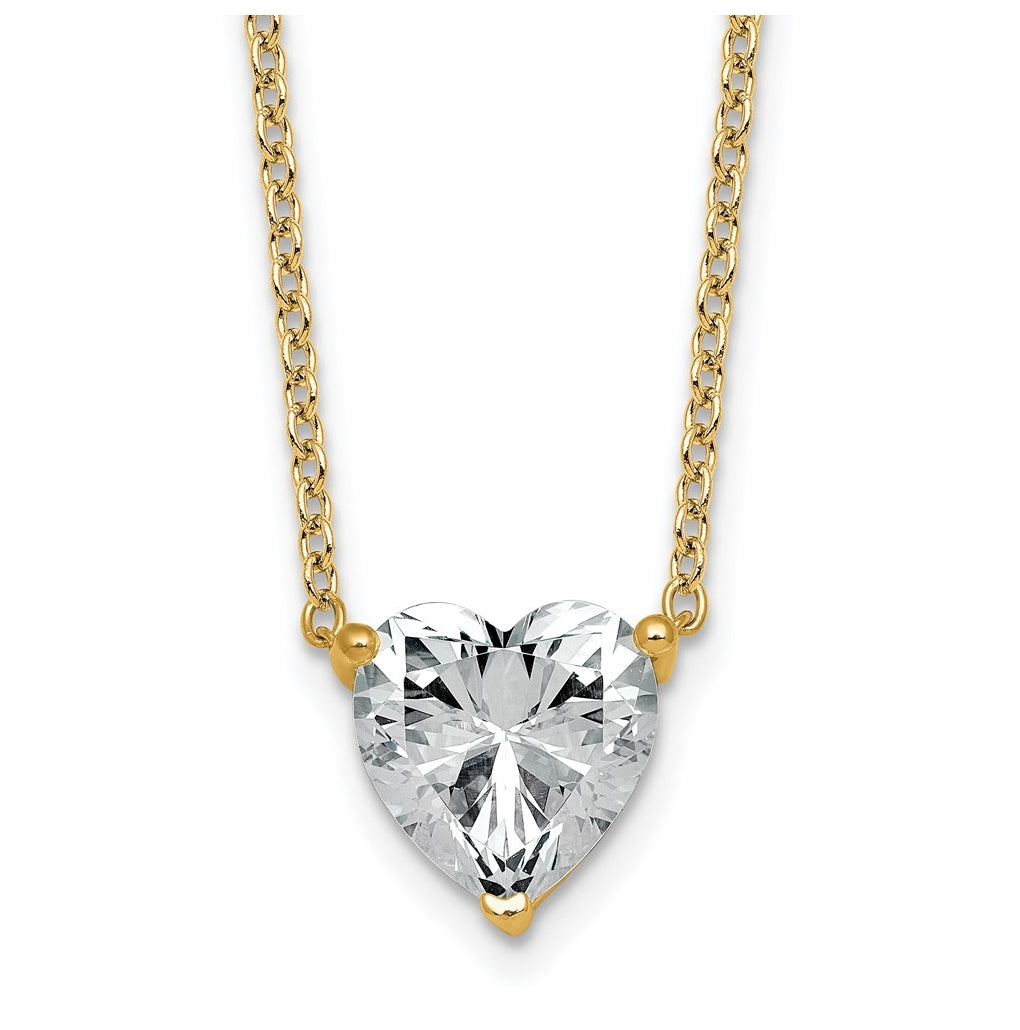 14K Yellow Or White Gold Lab Grown Diamond VS+ F+ Heart Complete 18 inch Three Prong Pendant Necklace