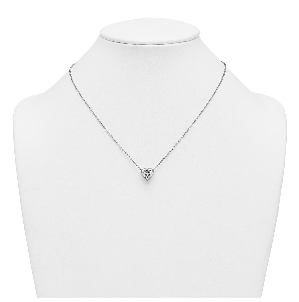 14K Yellow Or White Gold Lab Grown Diamond VS+ F+ Heart Complete 18 inch Three Prong Pendant Necklace