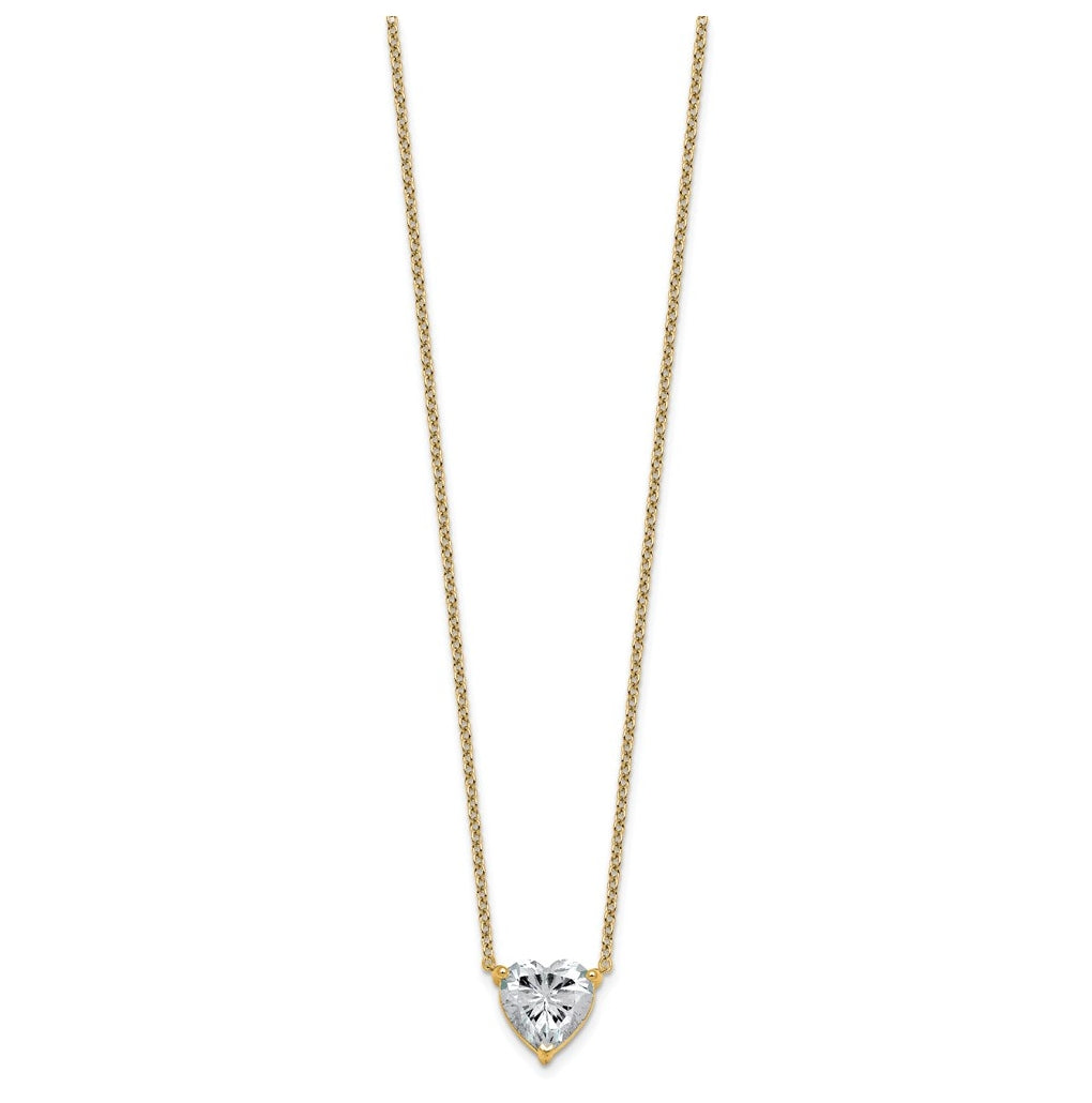 14K Yellow Or White Gold Certified Lab Grown Diamond VS+ F+ Heart Complete 18 inch Three Prong Pendant Necklace