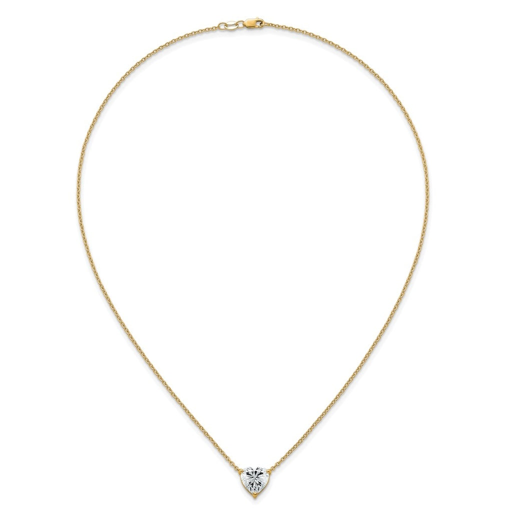 14K Yellow Or White Gold Certified Lab Grown Diamond VS+ F+ Heart Complete 18 inch Three Prong Pendant Necklace