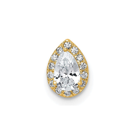 14K Yellow Or White Gold Lab Grown Diamond VS+ F+ Pear Complete Halo Chain Slide Pendant