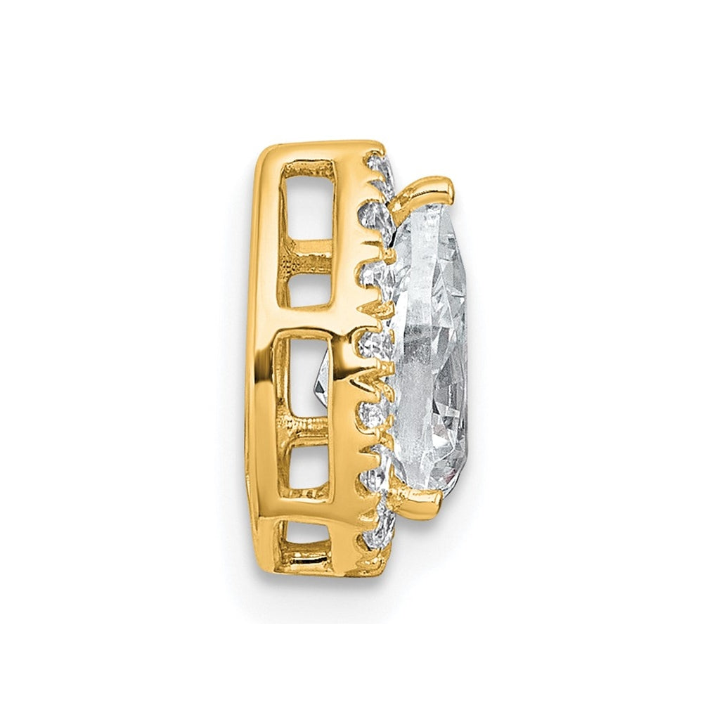 14K Yellow Or White Gold Certified Lab Grown Diamond VS+ F+ Pear Complete Halo Chain Slide Pendant