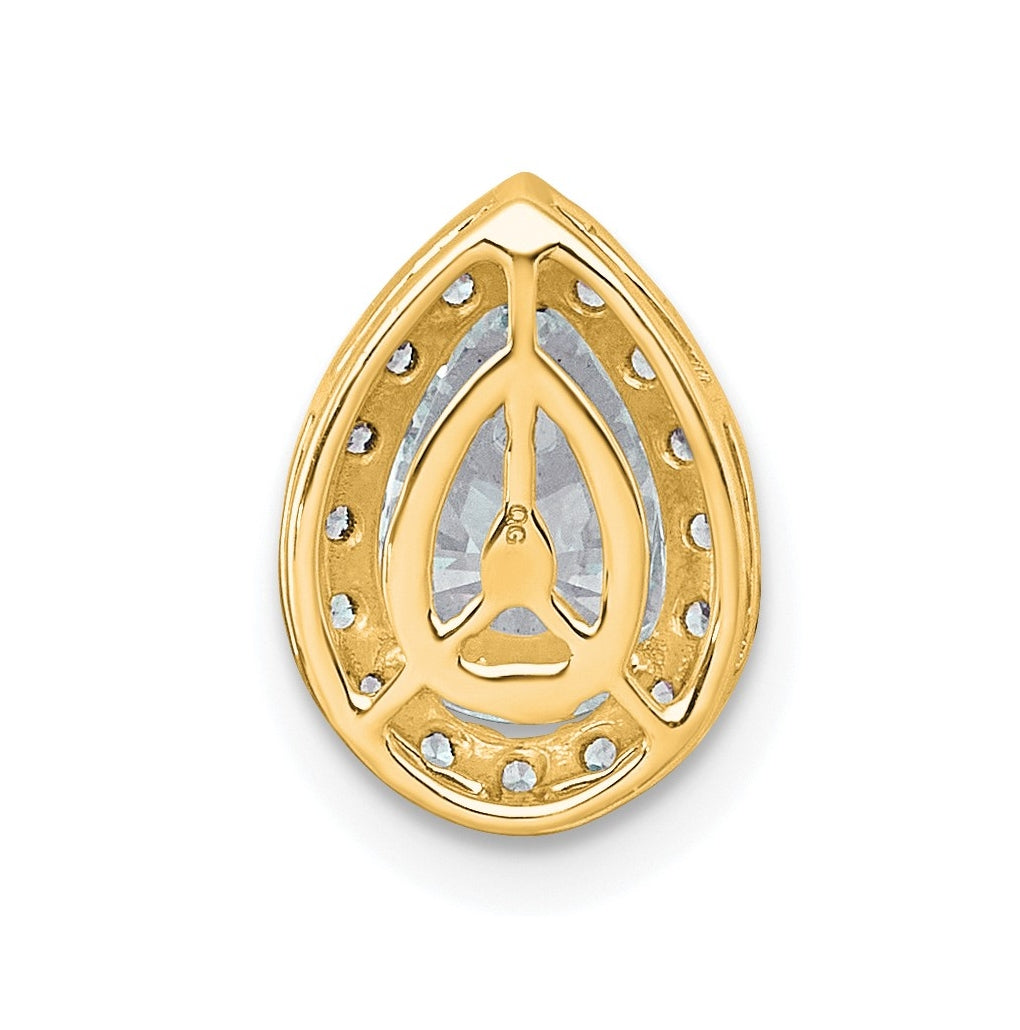 14K Yellow Or White Gold Lab Grown Diamond VS+ F+ Pear Complete Halo Chain Slide Pendant