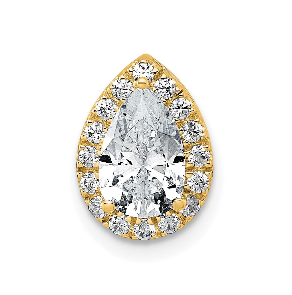 14K Yellow Or White Gold Lab Grown Diamond VS+ F+ Pear Complete Halo Chain Slide Pendant