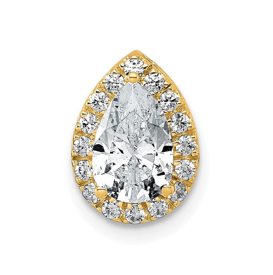 14K Yellow Or White Gold Certified Lab Grown Diamond VS+ F+ Pear Complete Halo Chain Slide Pendant