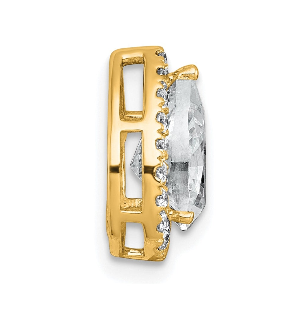 14K Yellow Or White Gold Certified Lab Grown Diamond VS+ F+ Pear Complete Halo Chain Slide Pendant
