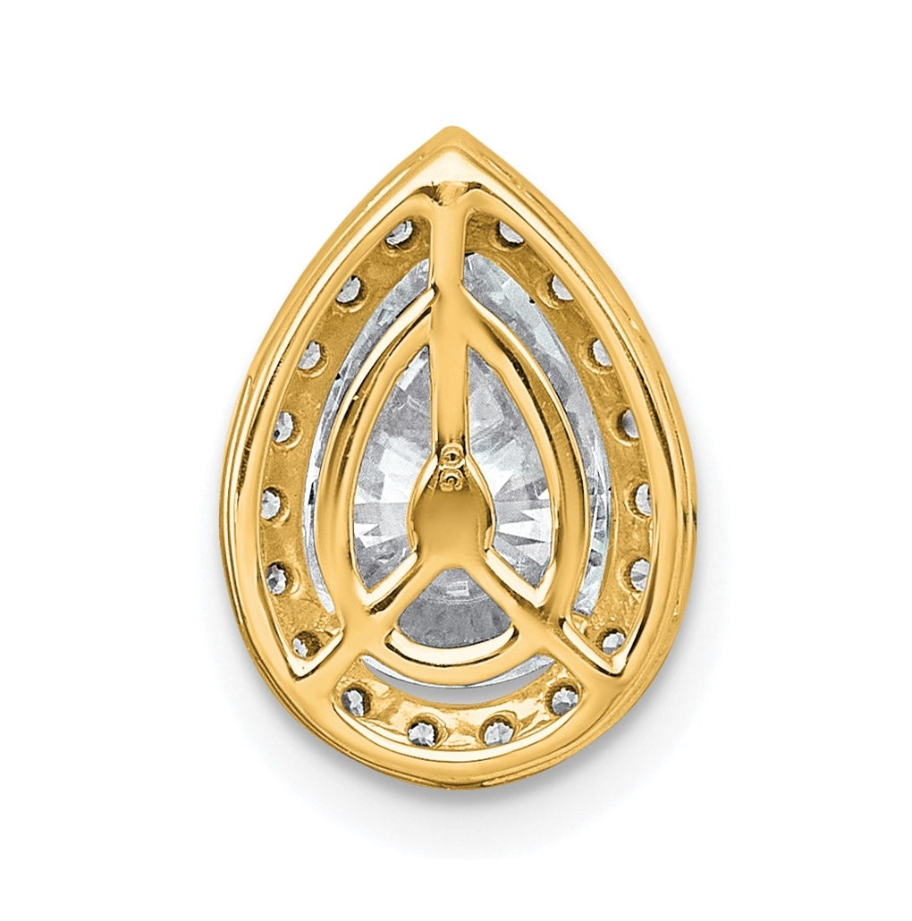 14K Yellow Or White Gold Certified Lab Grown Diamond VS+ F+ Pear Complete Halo Chain Slide Pendant
