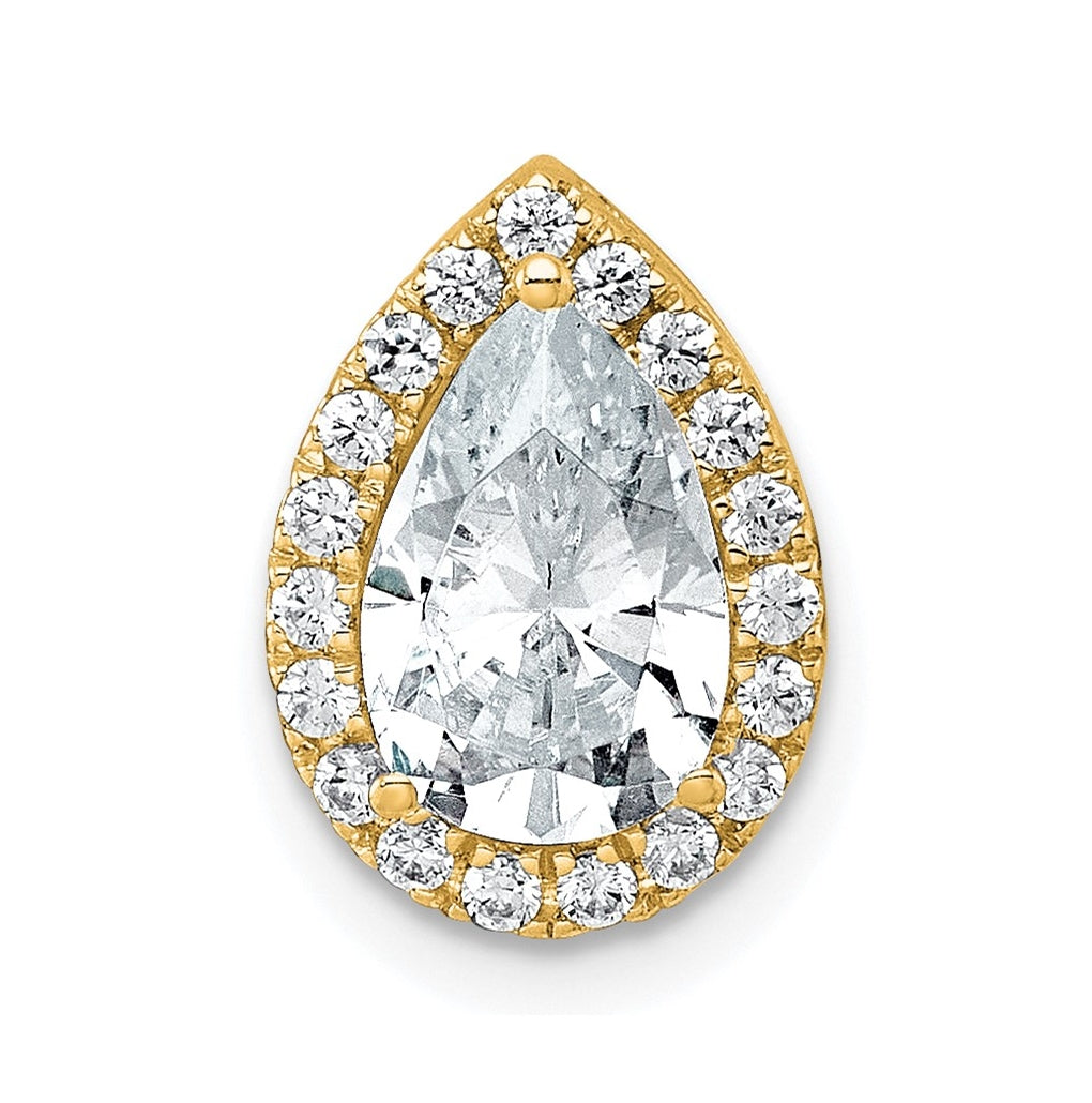 14K Yellow Or White Gold Certified Lab Grown Diamond VS+ F+ Pear Complete Halo Chain Slide Pendant