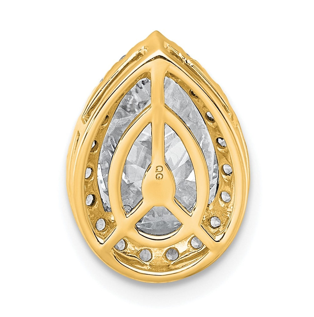 14K Yellow Or White Gold Certified Lab Grown Diamond VS+ F+ Pear Complete Halo Chain Slide Pendant