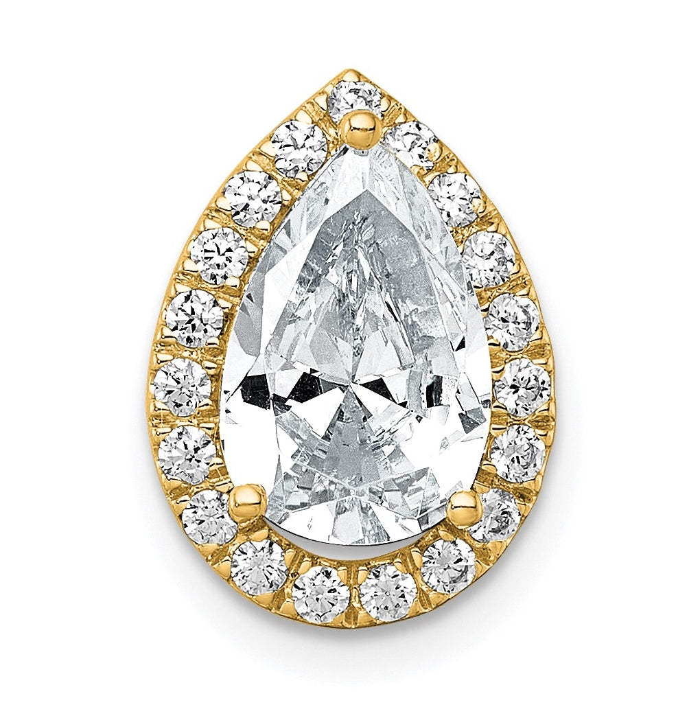 14K Yellow Or White Gold Certified Lab Grown Diamond VS+ F+ Pear Complete Halo Chain Slide Pendant
