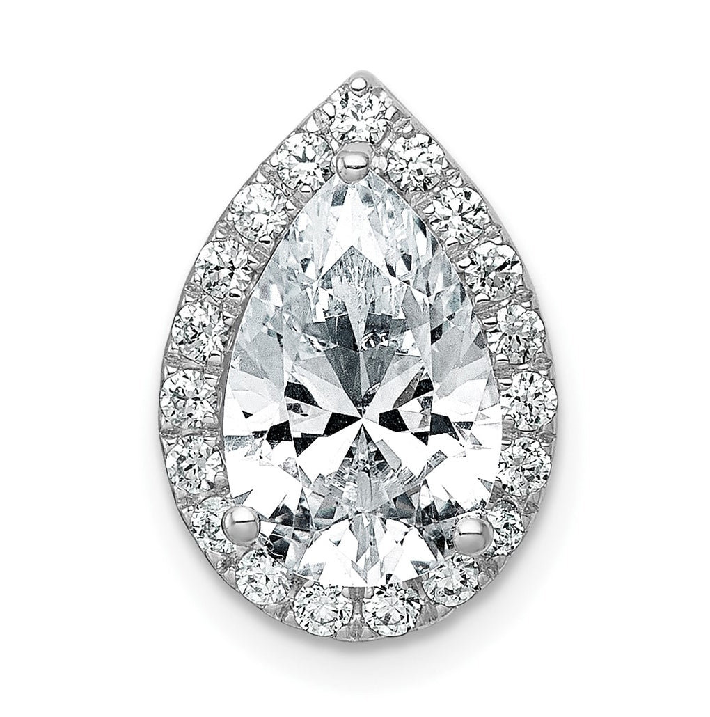 14K Yellow Or White Gold Lab Grown Diamond VS+ F+ Pear Complete Halo Chain Slide Pendant