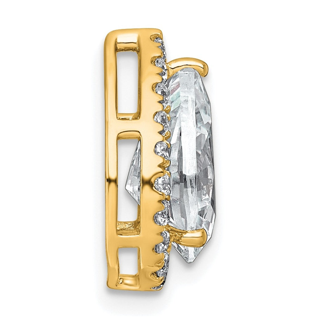 14K Yellow Or White Gold Lab Grown Diamond VS+ F+ Pear Complete Halo Chain Slide Pendant
