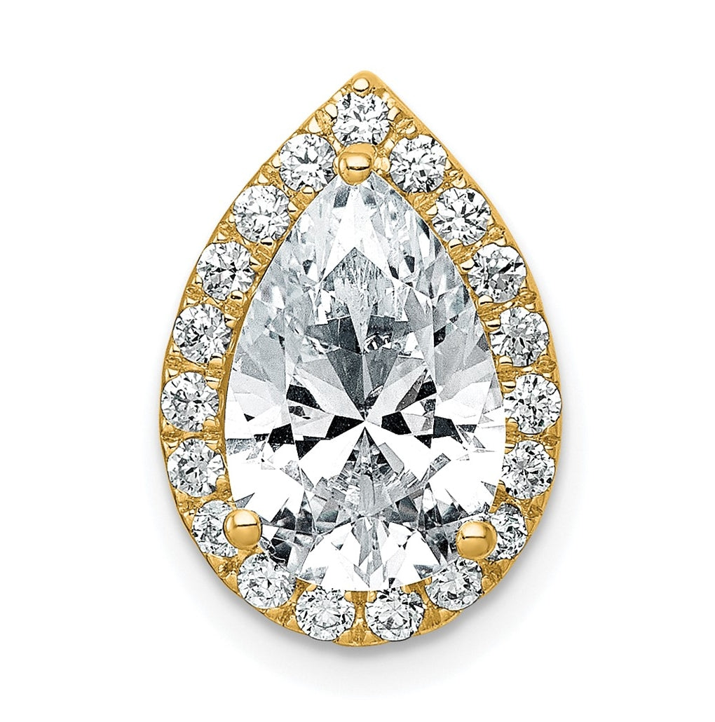 14K Yellow Or White Gold Certified Lab Grown Diamond VS+ F+ Pear Complete Halo Chain Slide Pendant