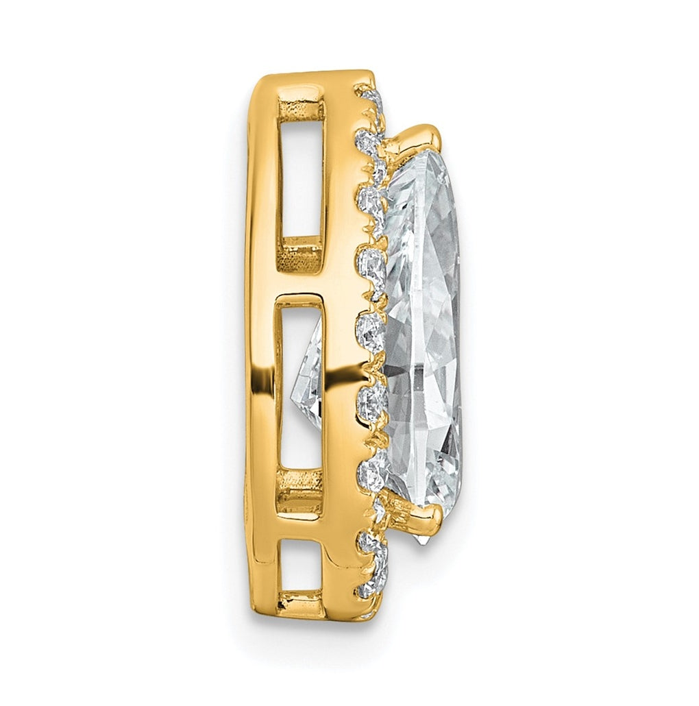 14K Yellow Or White Gold Certified Lab Grown Diamond VS+ F+ Pear Complete Halo Chain Slide Pendant