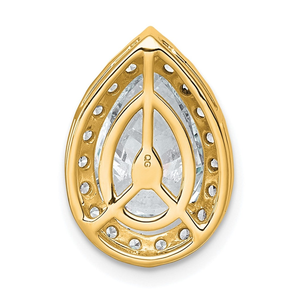 14K Yellow Or White Gold Lab Grown Diamond VS+ F+ Pear Complete Halo Chain Slide Pendant