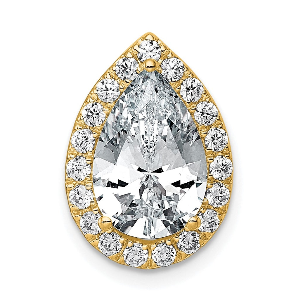 14K Yellow Or White Gold Certified Lab Grown Diamond VS+ F+ Pear Complete Halo Chain Slide Pendant