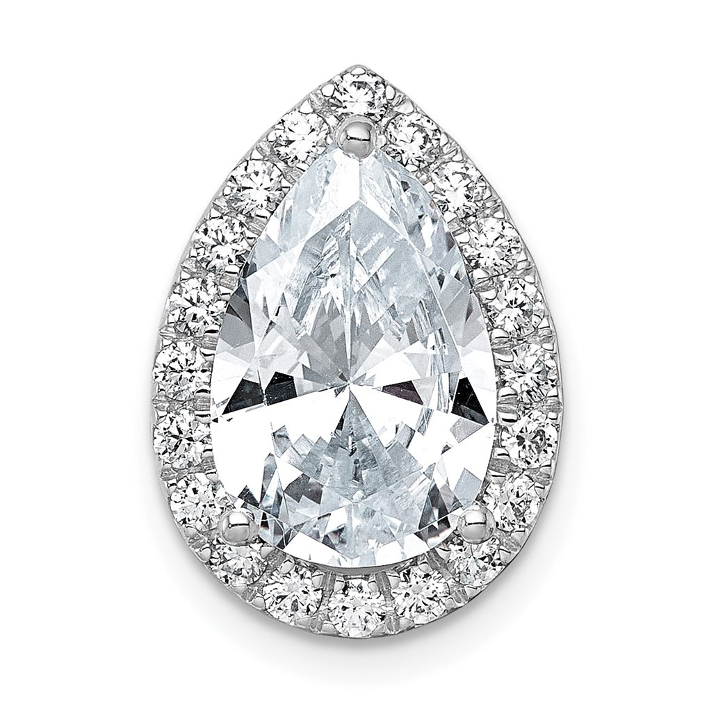 14K Yellow Or White Gold Lab Grown Diamond VS+ F+ Pear Complete Halo Chain Slide Pendant