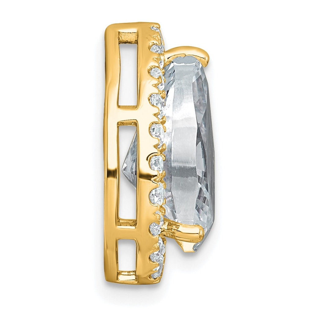 14K Yellow Or White Gold Lab Grown Diamond VS+ F+ Pear Complete Halo Chain Slide Pendant