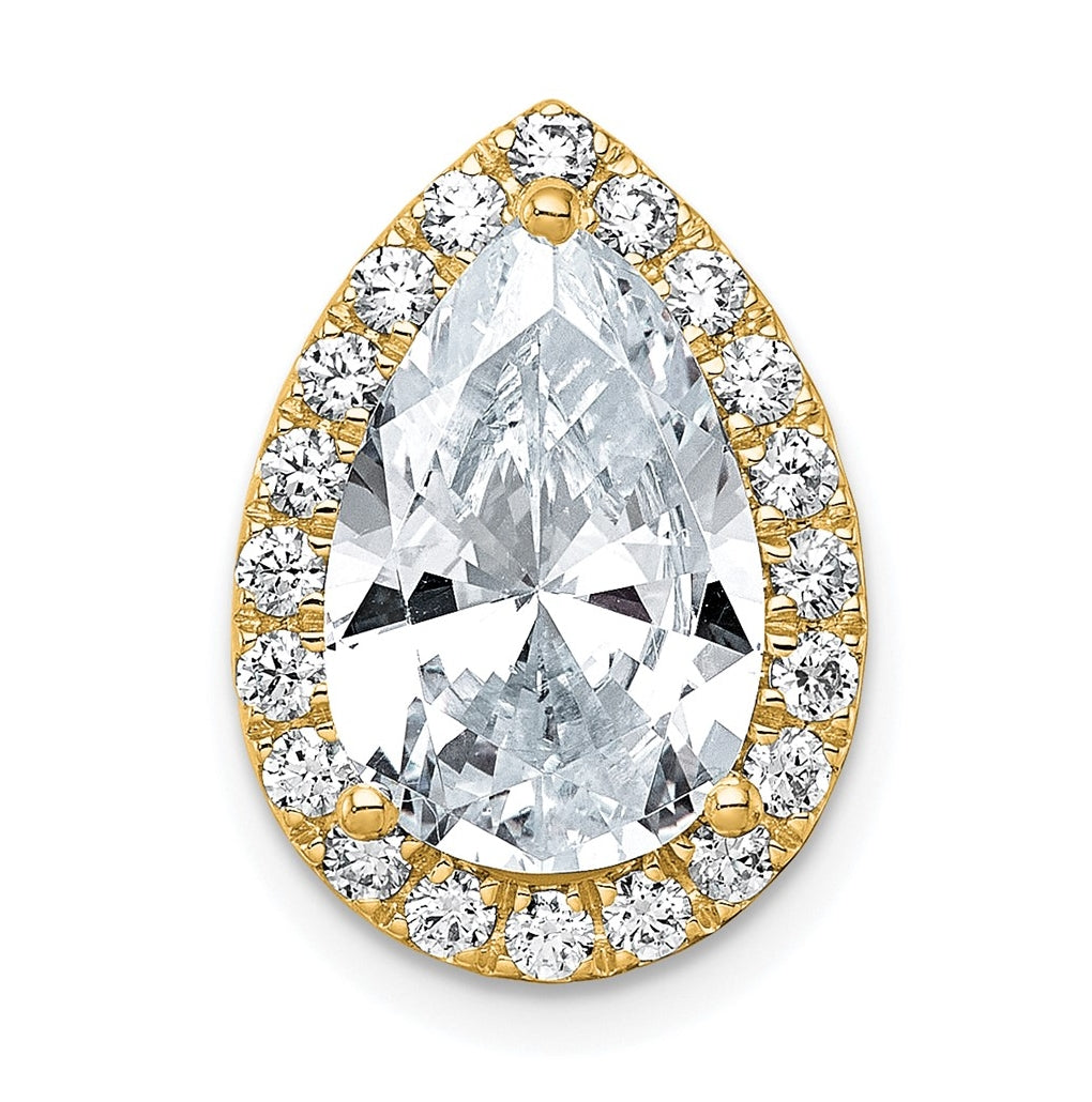 14K Yellow Or White Gold Certified Lab Grown Diamond VS+ F+ Pear Complete Halo Chain Slide Pendant