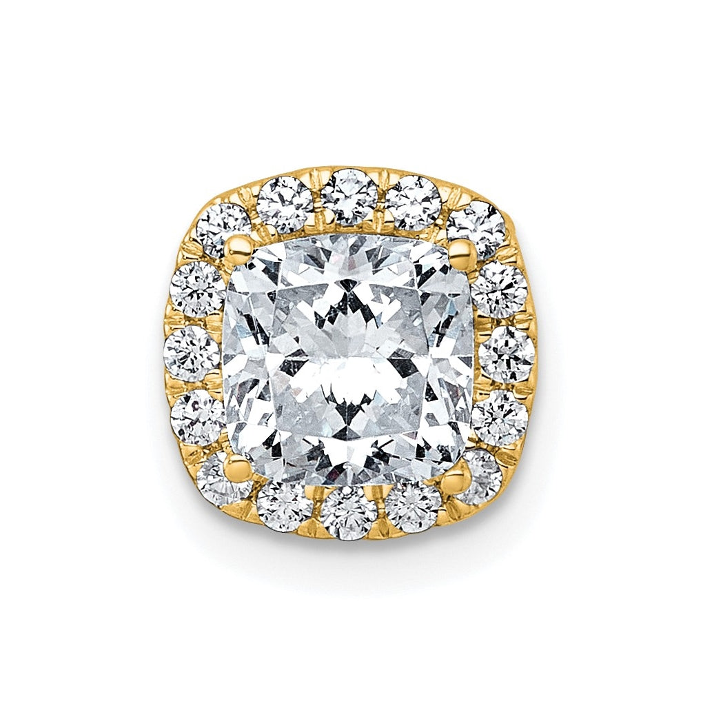14K Yellow Or White Gold Certified Lab Grown Diamond VS+ F+ Cushion Complete Halo Chain Slide Pendant