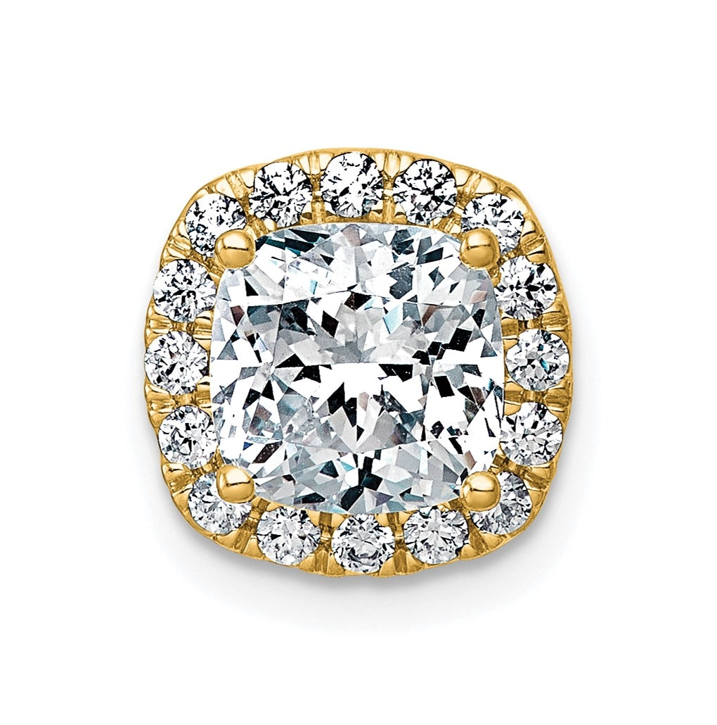 14K Yellow Or White Gold Certified Lab Grown Diamond VS+ F+ Cushion Complete Halo Chain Slide Pendant