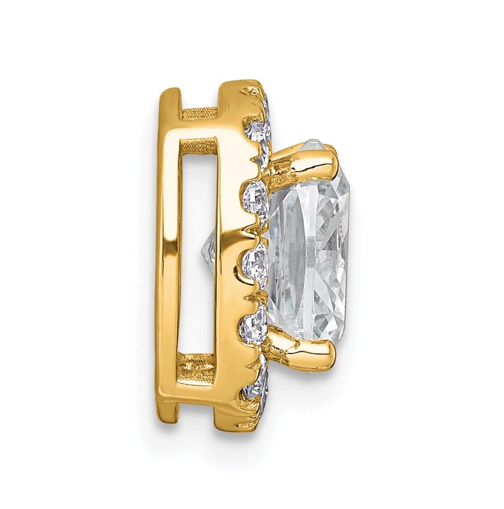 14K Yellow Or White Gold Certified Lab Grown Diamond VS+ F+ Cushion Complete Halo Chain Slide Pendant